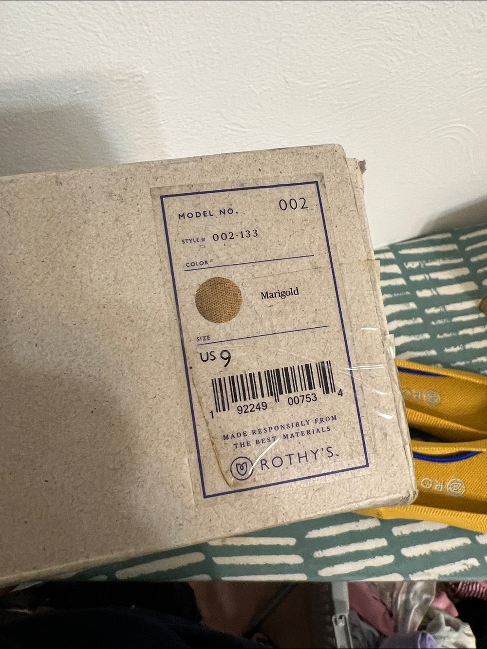 Rothy's Yellow Pointed Knit Flats with Blue Trim - Picture 4 of 4